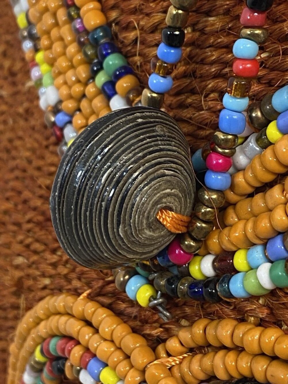 Handmade Brown Multi Color Beadwork Handwoven Bucket Bag Made in Kenya - Picture 10 of 11